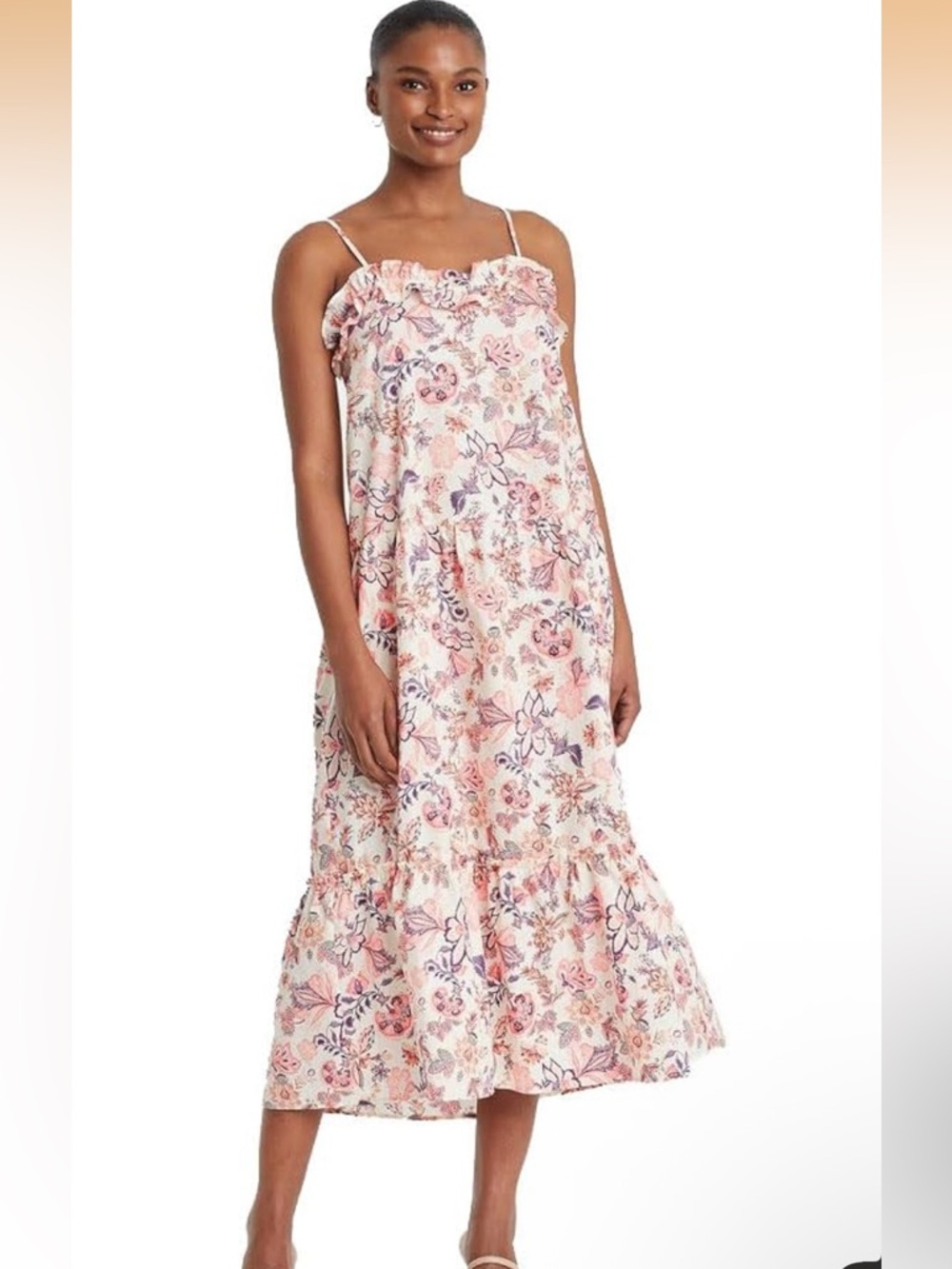 NWT Who What Wear Pink Floral Ruffle Maxi Dress